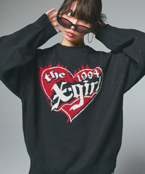 X-girl ニット セーター HEART LOGO JACQUARD KNIT TOP