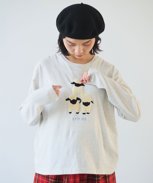 tシャツ ひつじ刺繍 Tシャツ レディース