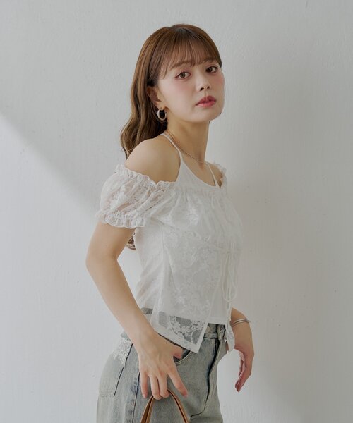 tシャツ リボンレイヤードカットトップス レディース LADY LIKE tシャツ 「春夏新作」胸リボンレイヤード風半袖
