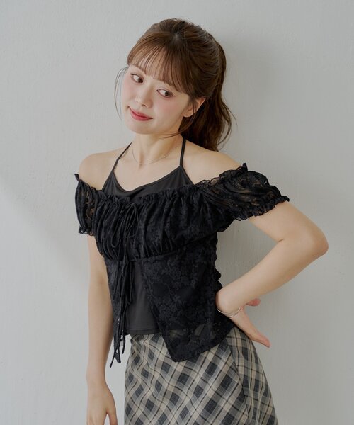Chico tシャツ フロントリボンレイヤードレーストップス