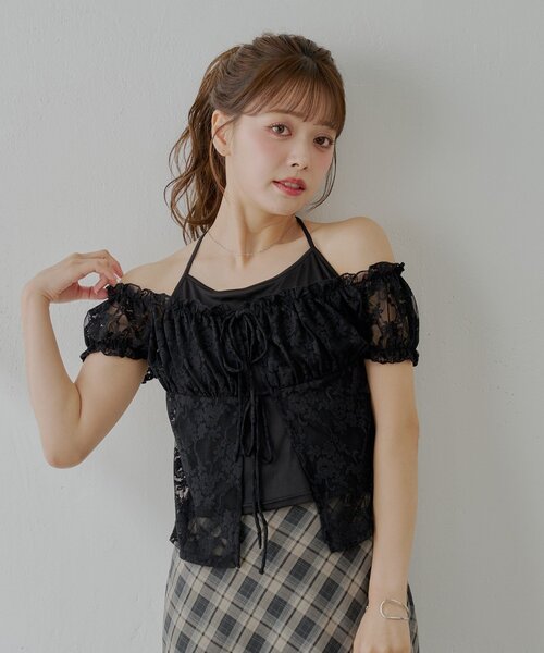 Chico tシャツ フロントリボンレイヤードレーストップス