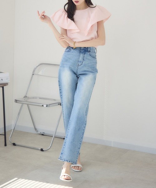 tシャツ 「meeny miny」「インフルエンサーmiiコラボ」”着映え”ラッフルブラウス レディース