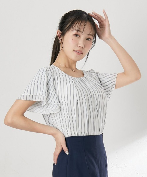 ブラウス シャツ 「大きい胸専用」タック入フレア2枚袖ジョーゼットブラウス（半袖） レディース