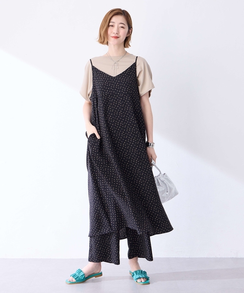 Petit Honfleur ワンピース ドット柄キャミワンピース「接触冷感