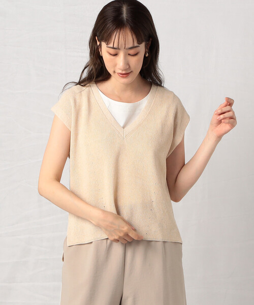 「Comme ca Mature」 Vネックニット FREE モカ レディース_画像3