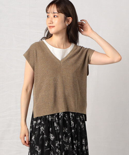 「Comme ca Mature」 Vネックニット FREE モカ レディース_画像6