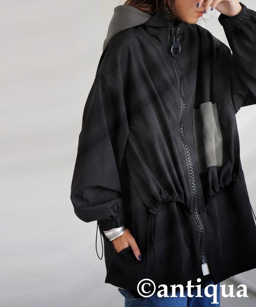 【美品】アンティカ ビッグジップフード付きジャケット メンズ レディース antiqua（アンティカ） ブルゾン ジャンバー 2wayビッグファスナー