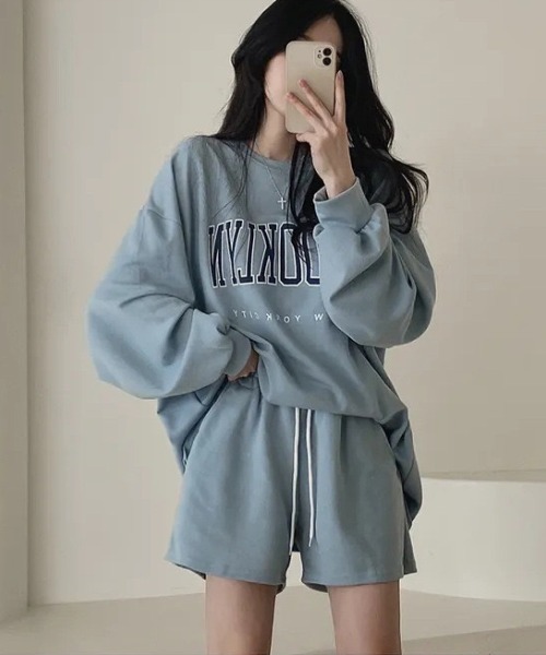 パジャマ ルームウェア カレッジロゴプルオーバー×ハーフパンツ 上下