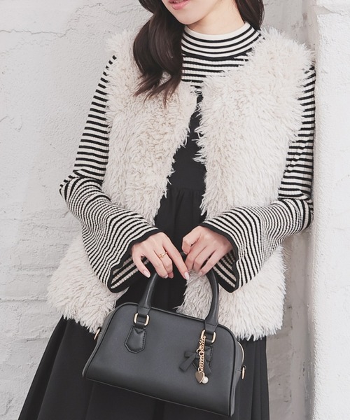 ブラック＆ホワイト Black&White ファーベスト 防風蓄熱素材　Lサイズ Honeys（ハニーズ） コート アウター ファーベスト レディース