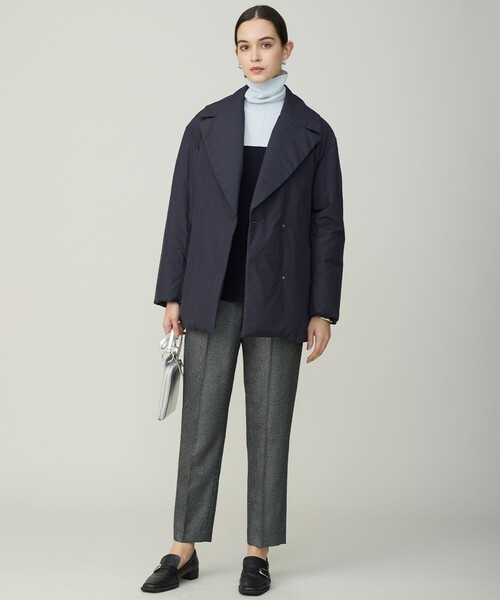 【美品】iCB アイシービー ノーカラー ダウンコート ジャケット ネイビー ICB 【撥水加工】ADSダウン Pコート （ネイビー系） -靴＆ファッション