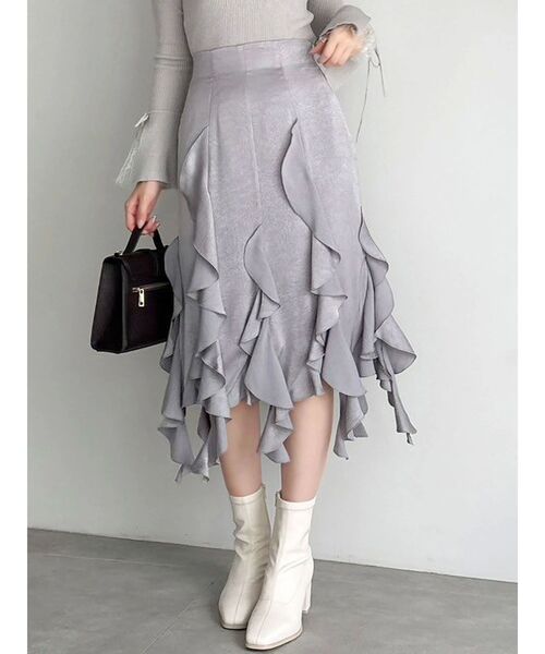 BLACKCOMMEdesGARCONSスリットフリルスカートS美中古 dazzlin（ダズリン） スカート フリルスリットサテンスカート