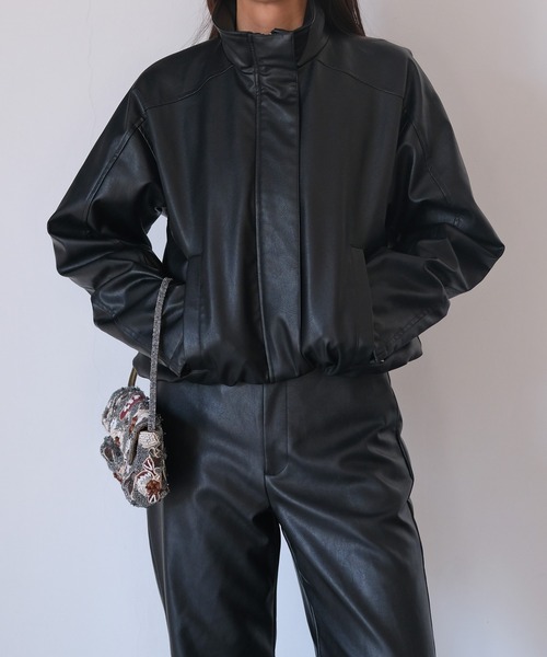 AKTE（アクテ） ブルゾン アウター フェイクレザージップアップ