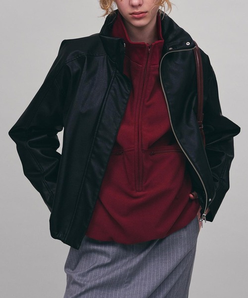 AKTE（アクテ） ブルゾン アウター フェイクレザージップアップ