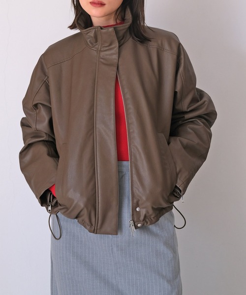 AKTE（アクテ） ブルゾン アウター フェイクレザージップアップ
