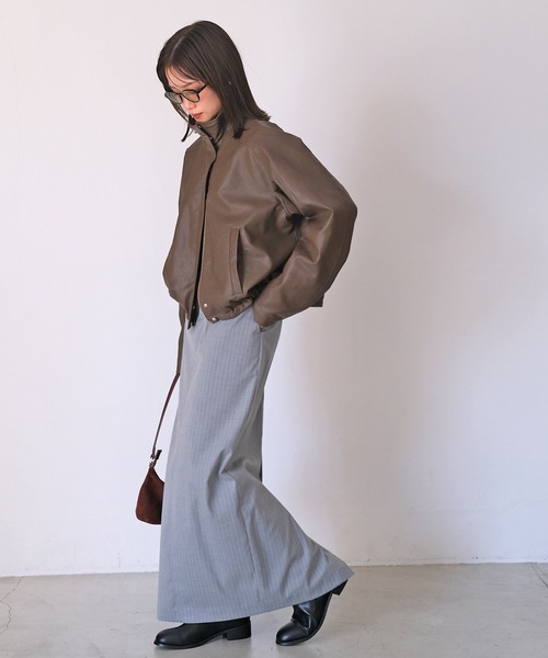 AKTE（アクテ） ブルゾン アウター フェイクレザージップアップ