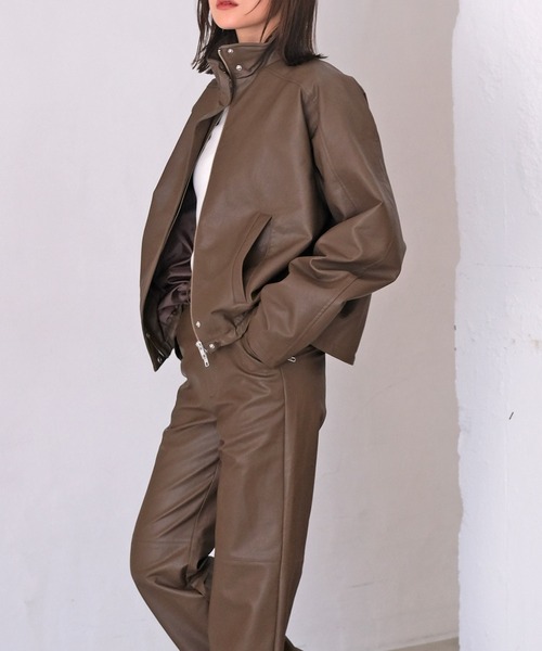 AKTE（アクテ） ブルゾン アウター フェイクレザージップアップ
