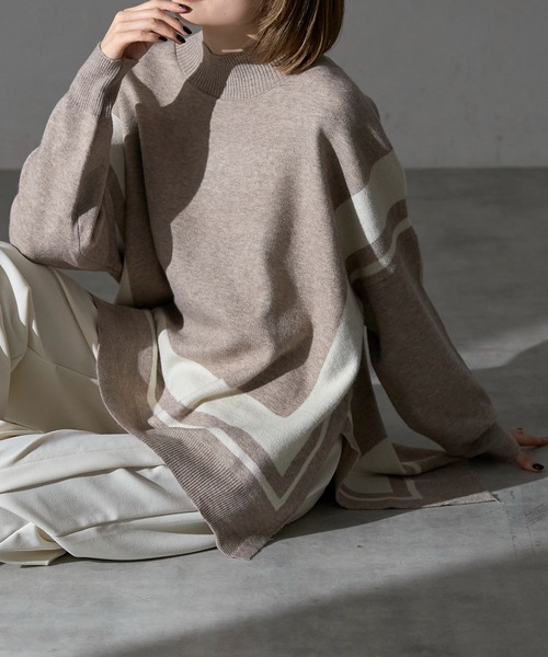 each alchemist ニット セーター ライン入りタートルニットプル