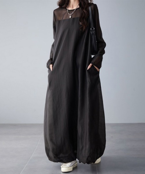 ワンピース シアー切替×ギャザーロングワンピース : ZOZOTOWN Yahoo!店