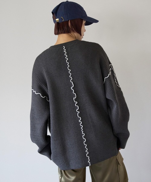 ポケット ニット セーター 配色メロー畦ニットプルオーバー レディース