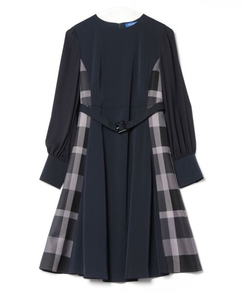 ブルーレーベルクレストブリッジネイビー 長袖 ひざ丈ワンピース38 BLUE LABEL CRESTBRIDGE（ブルーレーベルクレストブリッジ） 長袖