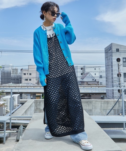 「GEVS.」 「SMILELAND」ニットカーディガン L レッド レディース_画像3