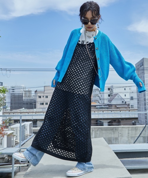 「GEVS.」 「SMILELAND」ニットカーディガン L レッド レディース_画像4