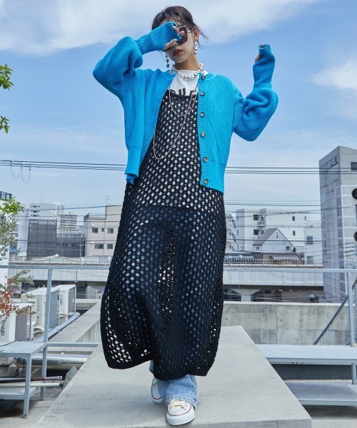 「GEVS.」 「SMILELAND」ニットカーディガン L レッド レディース_画像5