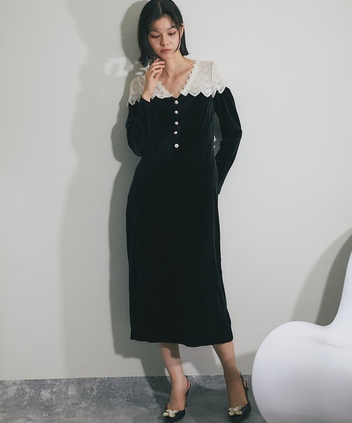 「SMILE ORCHID」 長袖ワンピース L ブラック レディース_画像3