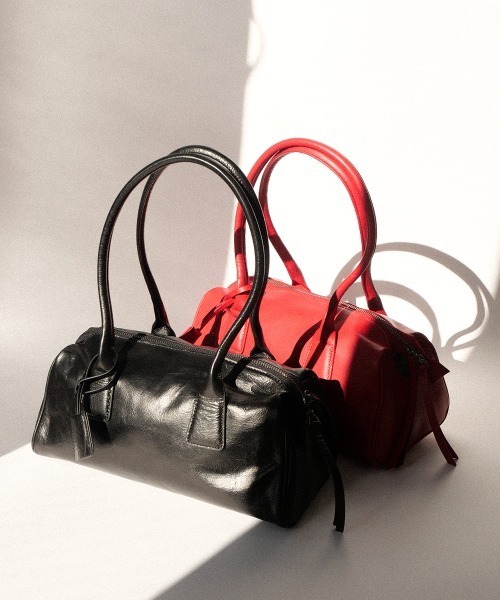 赤いストライプボストンバッグ CURI BISCUI（キュリ ビスキュイ） ボストンバッグ 「本革」ロング