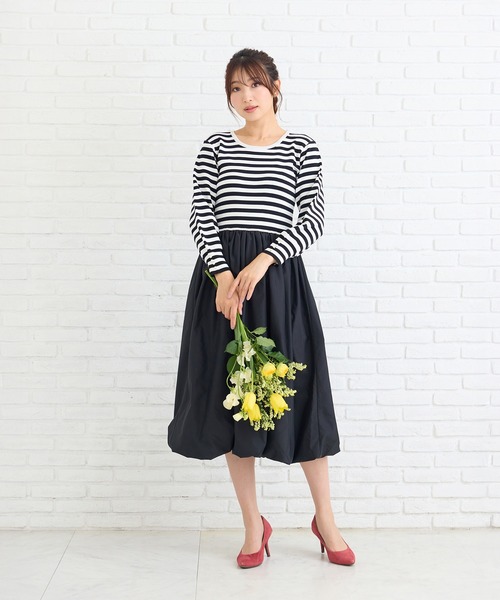 美品　Rose Tiara ローズティアラ ボーダーワンピース 46 2XL Rose Tiara（ローズティアラ） ワンピース ニットドッキングワンピース