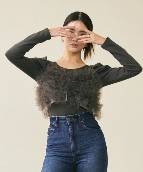 キャミソール 「ela.」tulle bustier/フロントホック仕様 フリル