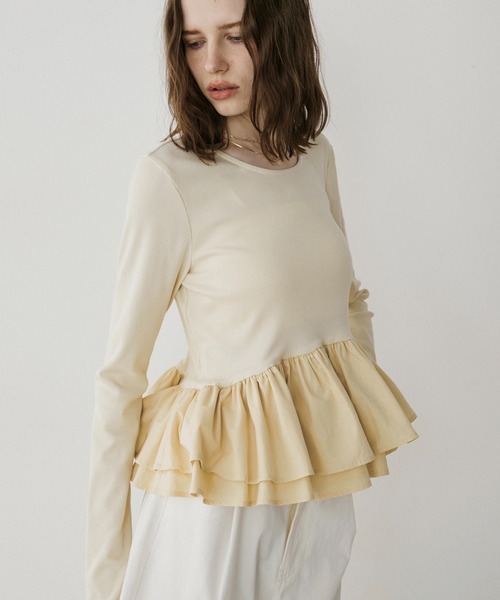 新品タグ付き machatt ドッキングTシャツ ベージュ　マチャット ペプラム LOSCa tシャツ ドッキングペプラムトップス レディース : ZOZOTOWN