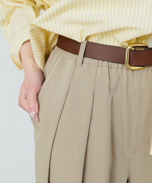 スラックス パンツ ストレッチ 2タック ウエストゴムパンツ レディースの画像