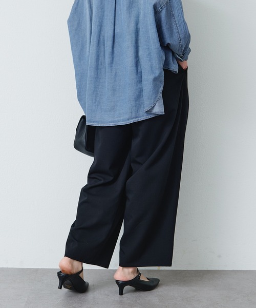 スラックス パンツ ストレッチ 2タック ウエストゴムパンツ レディースの画像
