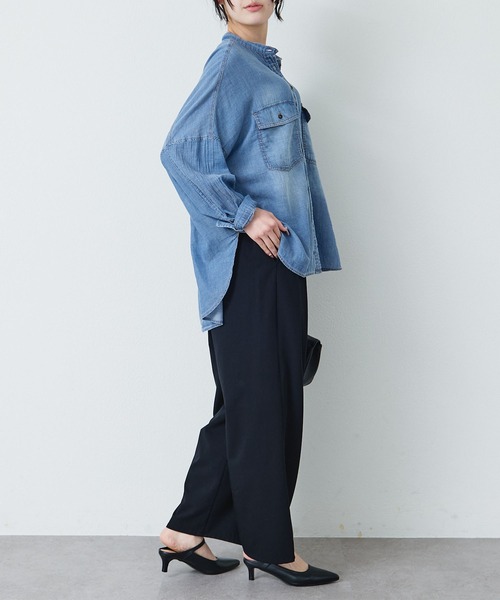 スラックス パンツ ストレッチ 2タック ウエストゴムパンツ レディースの画像