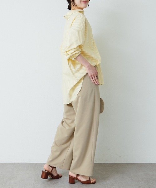 スラックス パンツ ストレッチ 2タック ウエストゴムパンツ レディースの画像