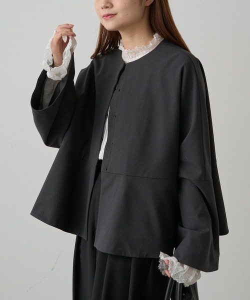 にか　PUAL CE CIN ノーカラージャケット 黒 FREE SIZE pual ce cin 「PUAL CE CIN」 ノーカラージャケット FREE ブラック