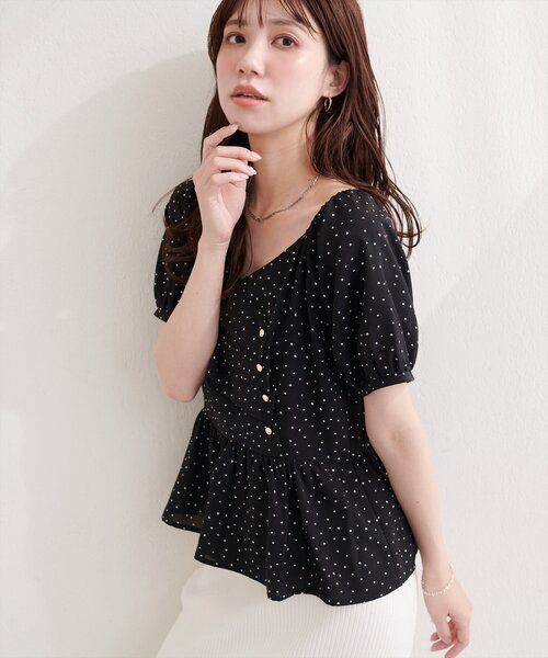 natural couture ブラウス シャツ 半袖 アシメデザインパフスリーブ 