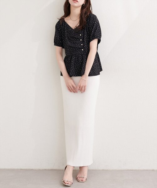 natural couture ブラウス シャツ 半袖 アシメデザインパフスリーブ 