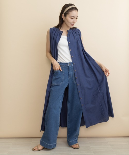 シャツワンピース リネン混・ノースリシャツワンピース : ZOZOTOWN