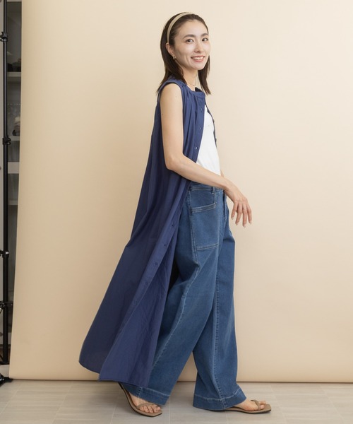 シャツワンピース リネン混・ノースリシャツワンピース : ZOZOTOWN