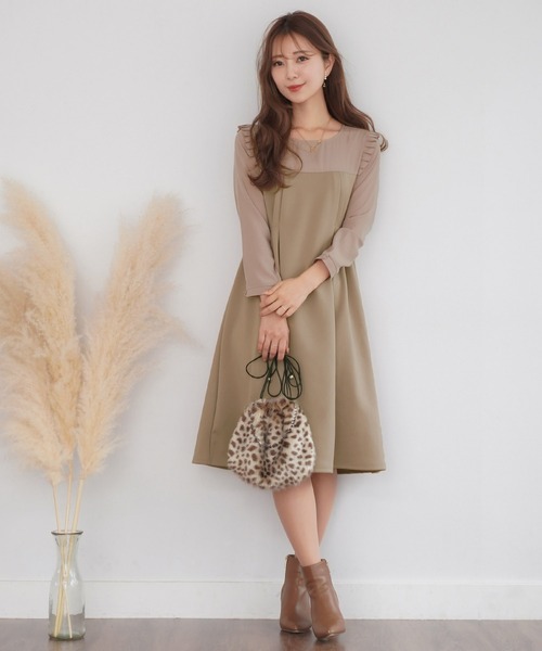 ワンピース ワンピース フリル ヨーク バイカラー Le Reve Vaniller Zozotown Yahoo 店 通販 Yahoo ショッピング