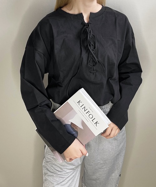 shopnikoniko（ショップにこにこ） tシャツ 2WAYフロントレースアップ