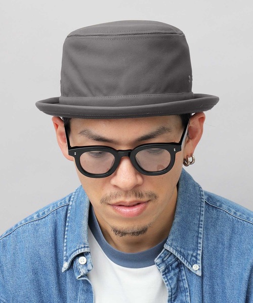 Basiquenti 帽子 ハット フェイクレザー ポークパイハット メンズ