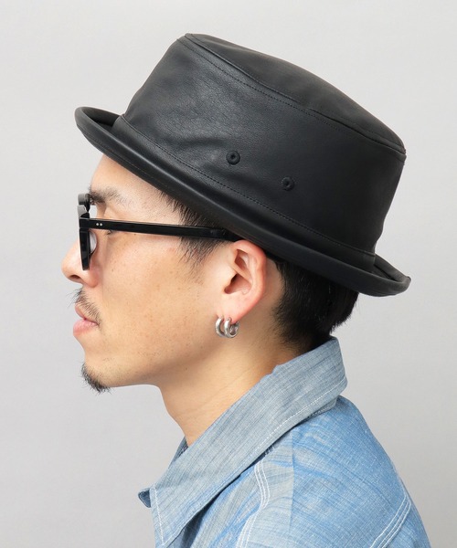 Basiquenti 帽子 ハット フェイクレザー ポークパイハット メンズ