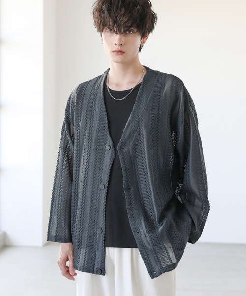 ASTRONOMY カーディガン バルファレースメッシュVネック長袖