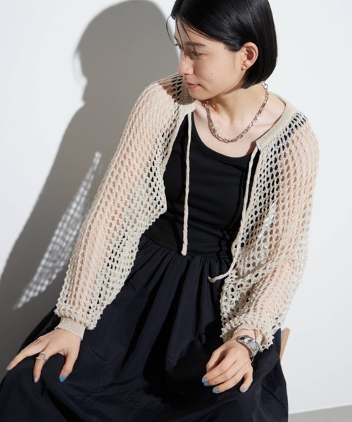カーディガン 「YOUNG ＆ OLSEN The DRYGOODS STORE」/FISHERMAN MESH CARDIGAN レディース BASIC KNIT CARDIGAN(F BEIGE): TOPSjosemoon