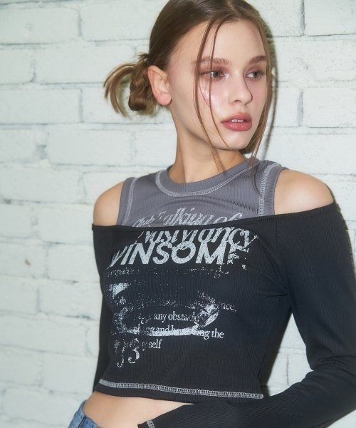 tシャツ A'GEM/9 × .kom「 FANCY CLUB/ファンシークラブ」WINSOME OFF SHOULDER HALTERNECK CR