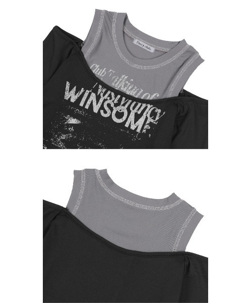 tシャツ A'GEM/9 × .kom「 FANCY CLUB/ファンシークラブ」WINSOME OFF SHOULDER HALTERNECK CR FANCY CLUB tシャツ A'GEM/9 × .kom「 CLUB/ファンシークラブ