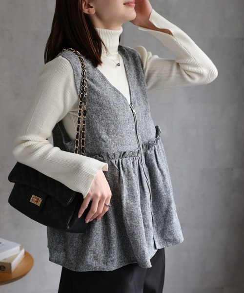 sakishimatokyo ベスト ジレ フロントジップペプラムVネックベスト